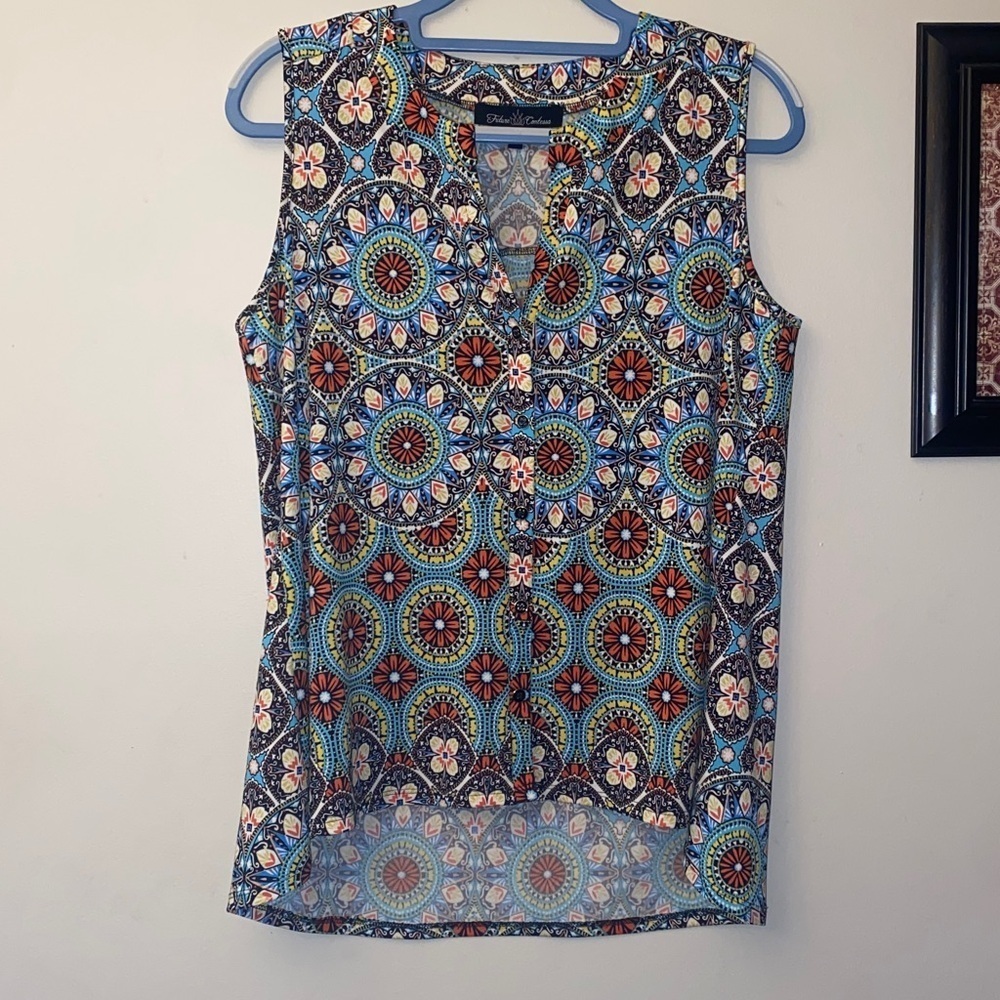 Future Contessa Mandala Multicolored Ruffled Sleeve Top